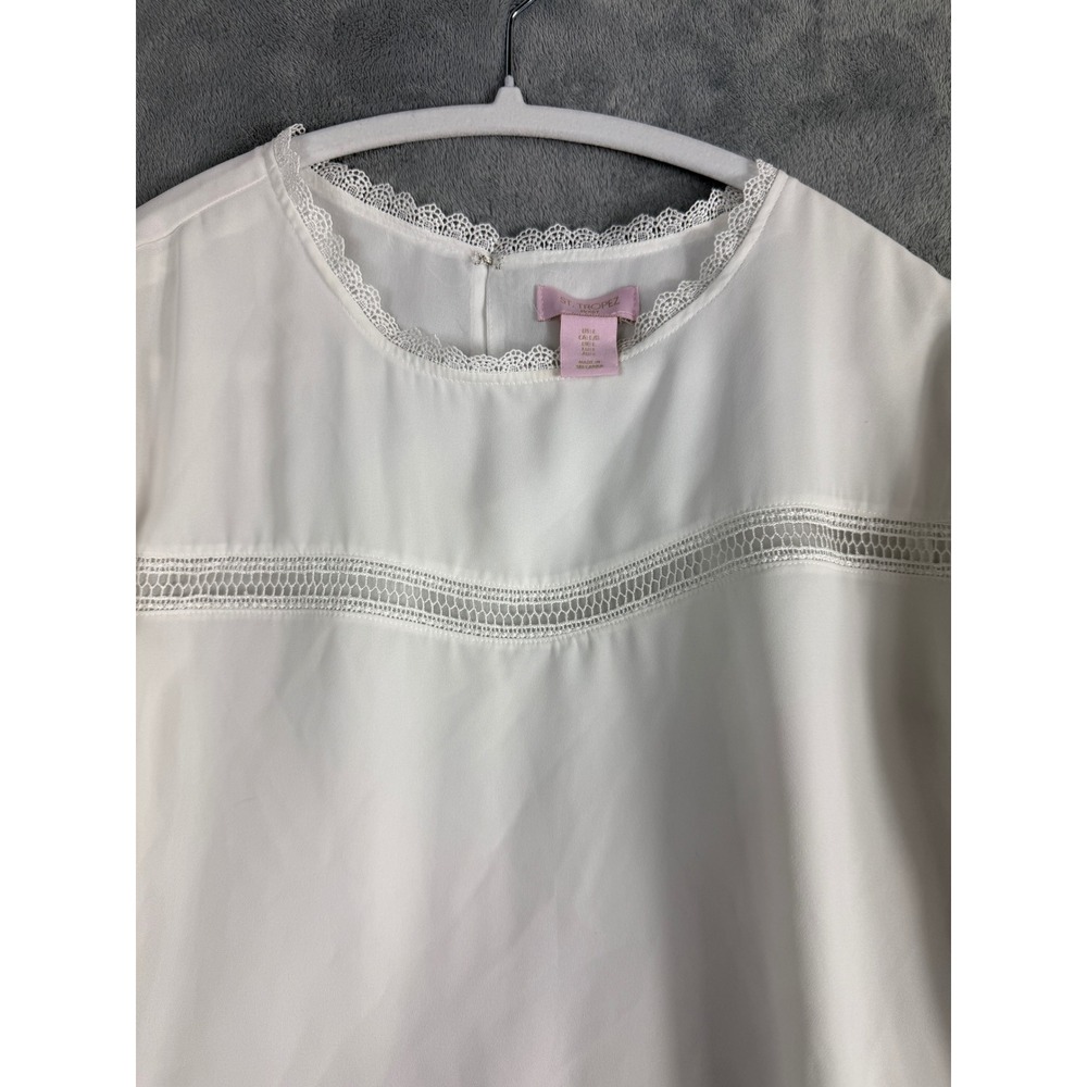 St. Tropez West Womens Large White Blouse Bell Sleeve Lace Trim Boho Top - Picture 4 of 13